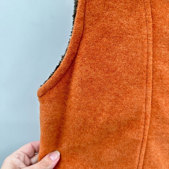 FAUX Fur reversable woman button brown-orange boho gorpcore vest MEDIUM - Picture 12 of 14